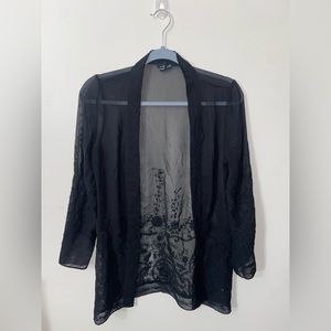 Forever 21 sheer black long sleeve cardigan with black lace detail